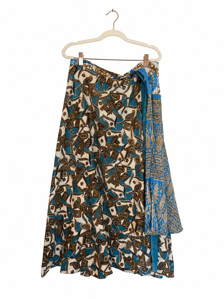 Boho Reversible Wrap Skirt – Turquoise & Paisley Patchwork