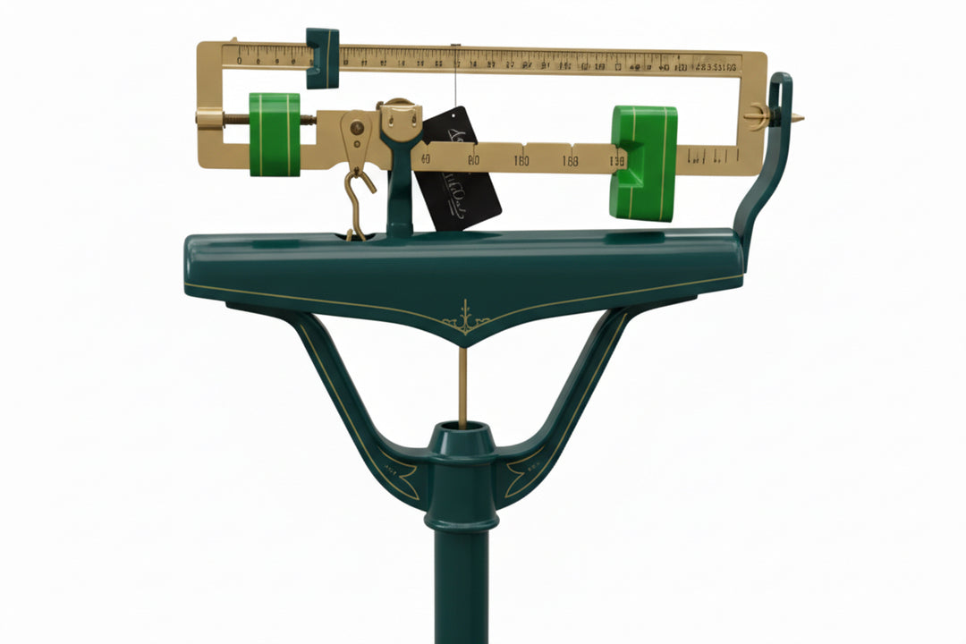 Antique Standing Scale. Green and Gold.