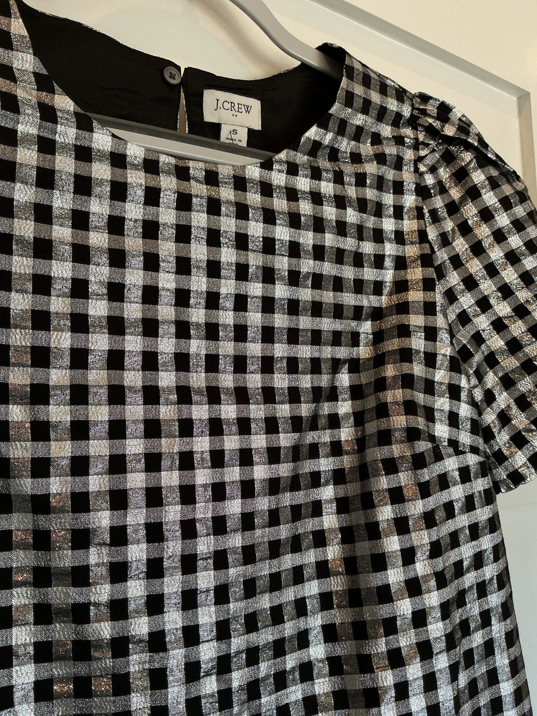 Metallic Silver Checked Top, J Crew
