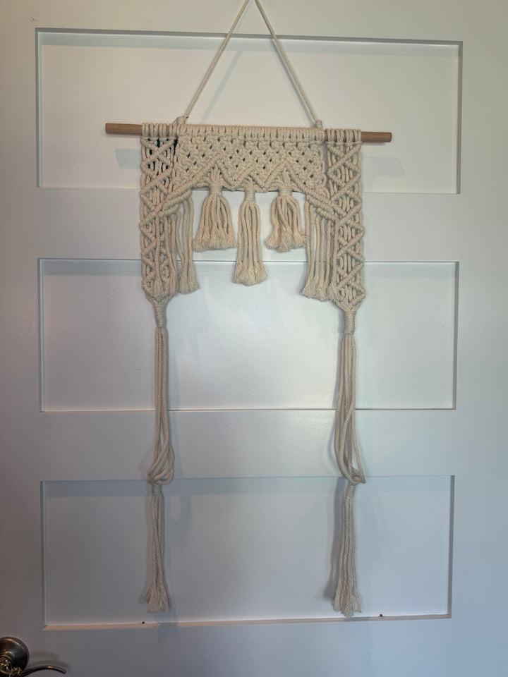 Boho Macramé Wall Hanging Tapestry Cream Cotton Fiber Art Décor