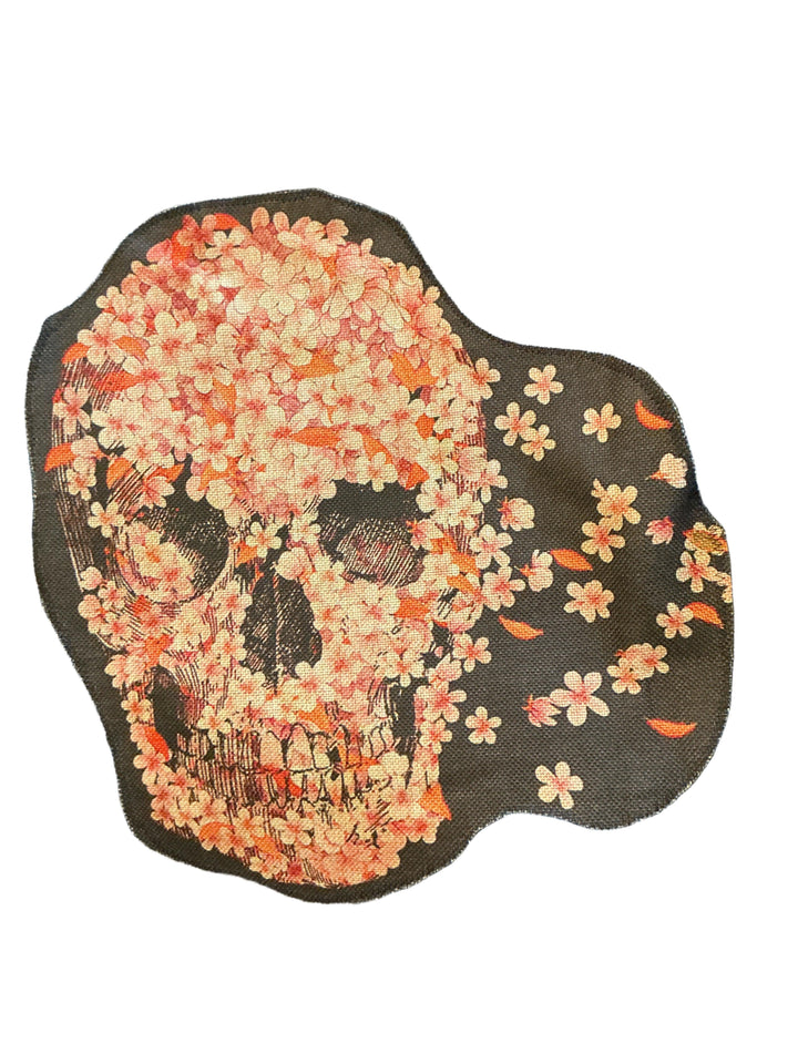 Denim Jacket with lace on sleeves and embroidered skull