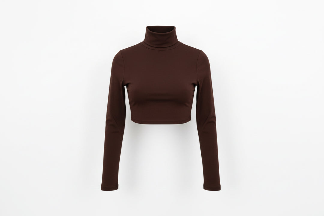 Brown cropped open back turtle neck