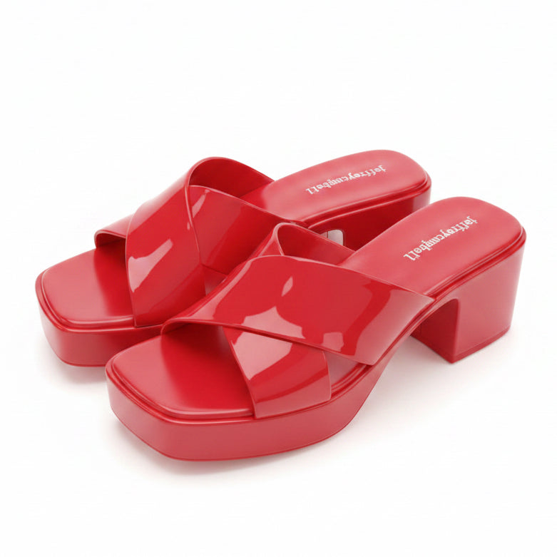 Jeffrey Campbell Bubblegum Jelly Slides Red