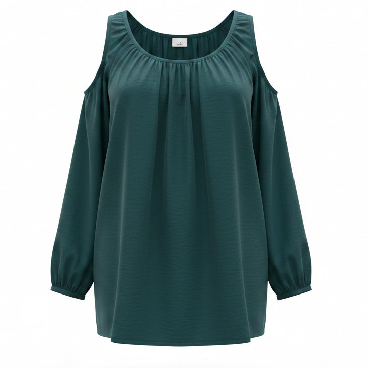 Cabi Deep Green Cold Shoulder Top, Small
