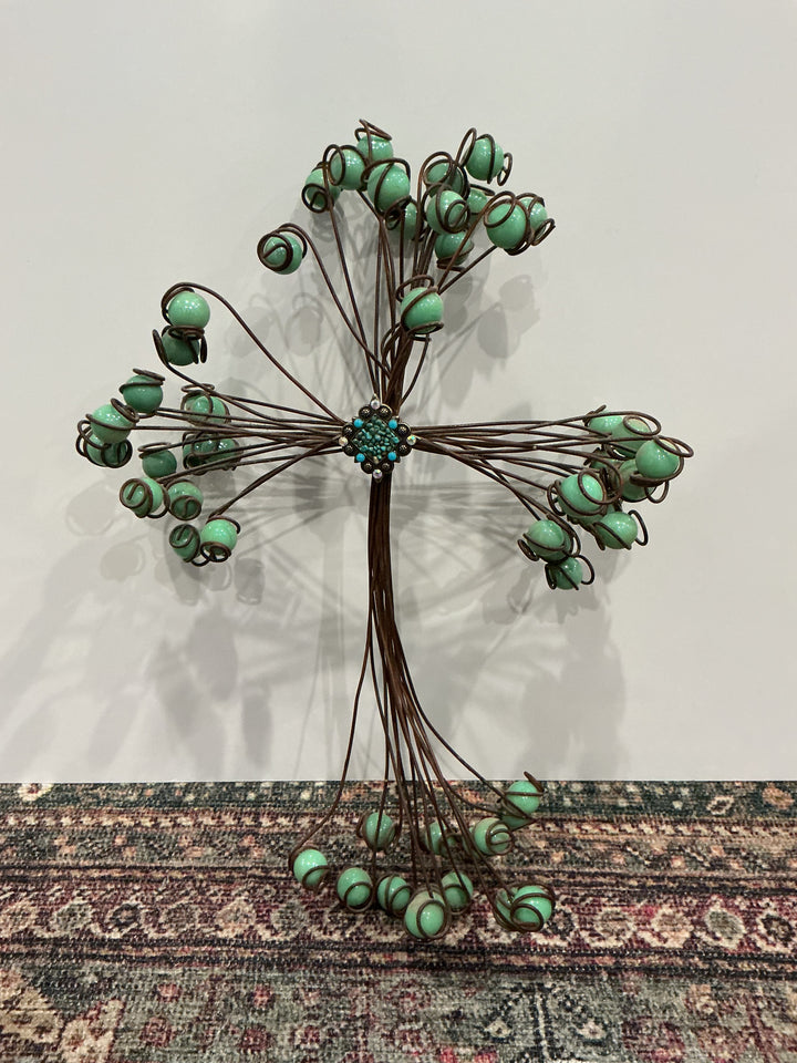 Metal & Turquoise Marble Cross