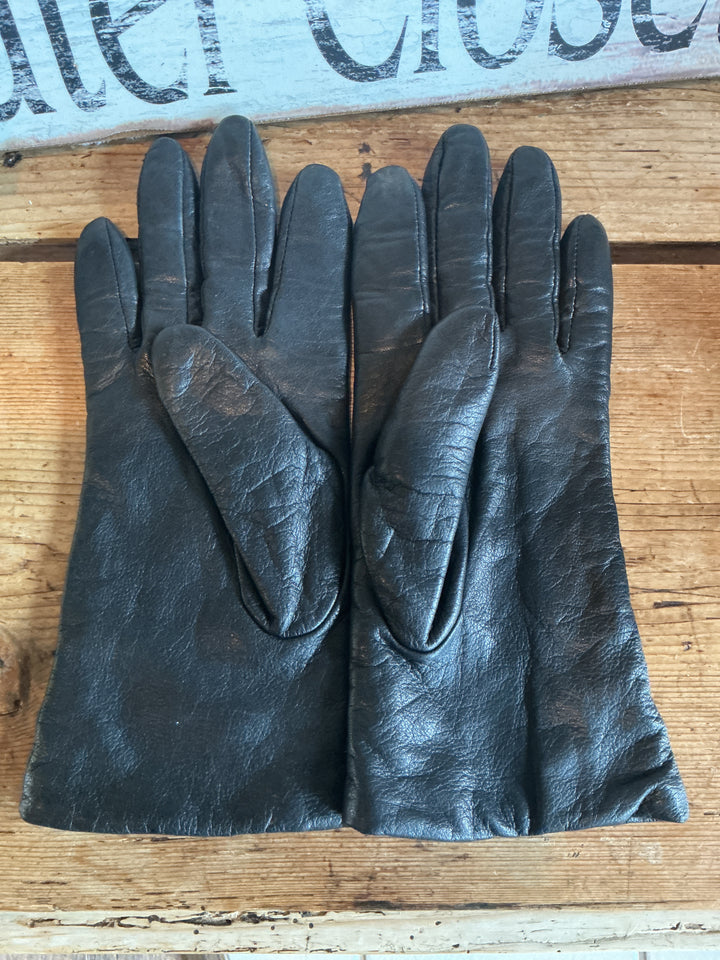 Black Leather Cashmere Lined Gloves