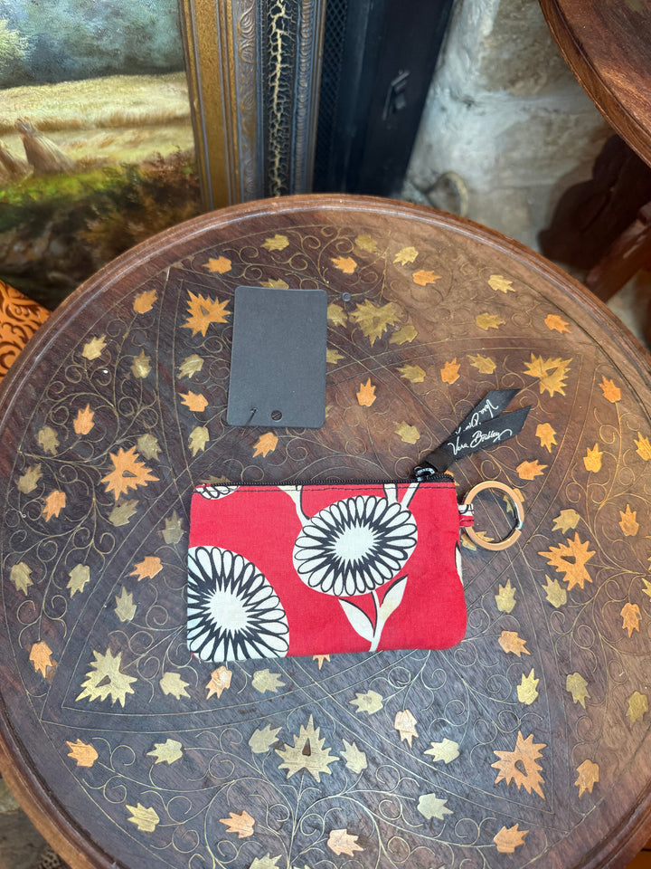 Vera Bradley Zip ID Case Keychain Wallet Floral Red Coin Pouch Card Holder