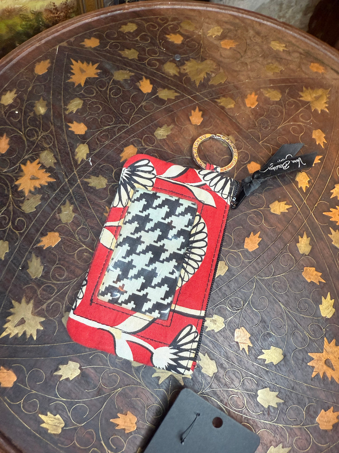 Vera Bradley Zip ID Case Keychain Wallet Floral Red Coin Pouch Card Holder