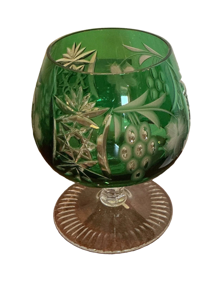 Set of 4 Emerald Green Traube Crystal Footed Snifters