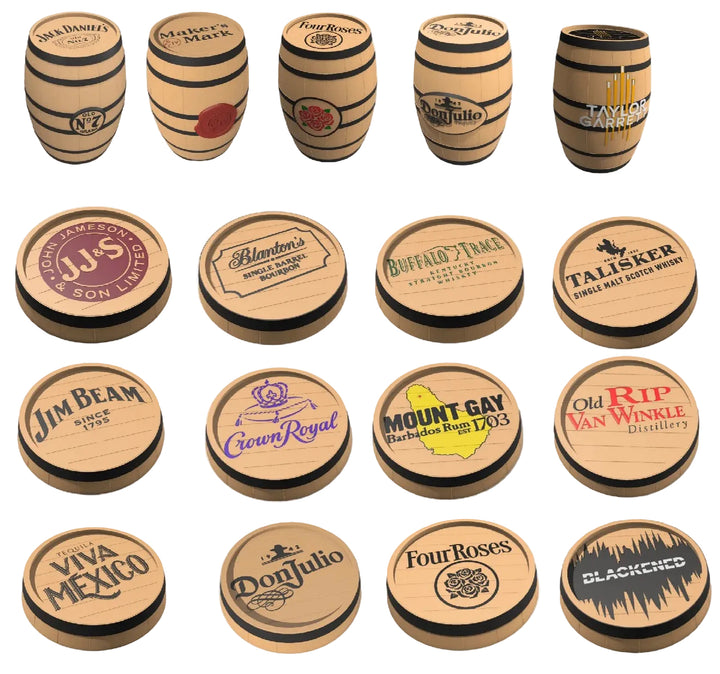 Whiskey Barrel Display Case - 3D Printed LED Lighted Bar Decor w/ Rotating Stand