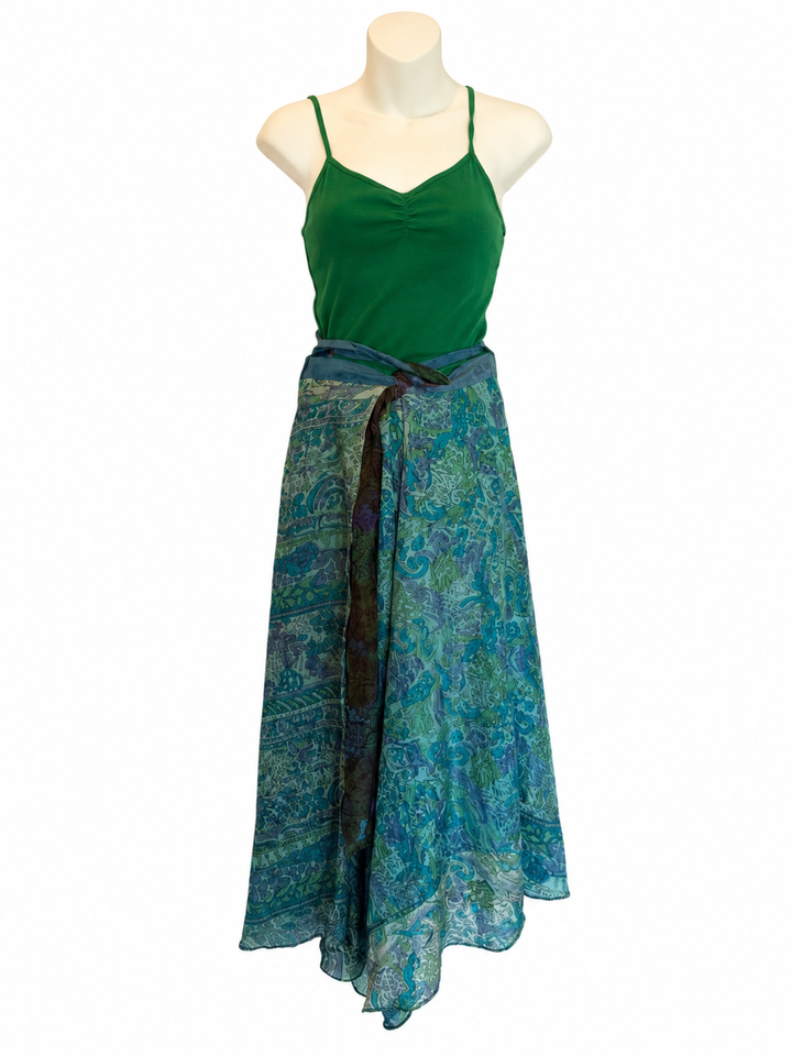 Vintage Inspired Reversible Sari Silk Wrap Maxi Skirt