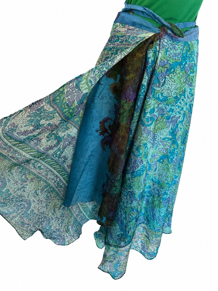 Vintage Inspired Reversible Sari Silk Wrap Maxi Skirt