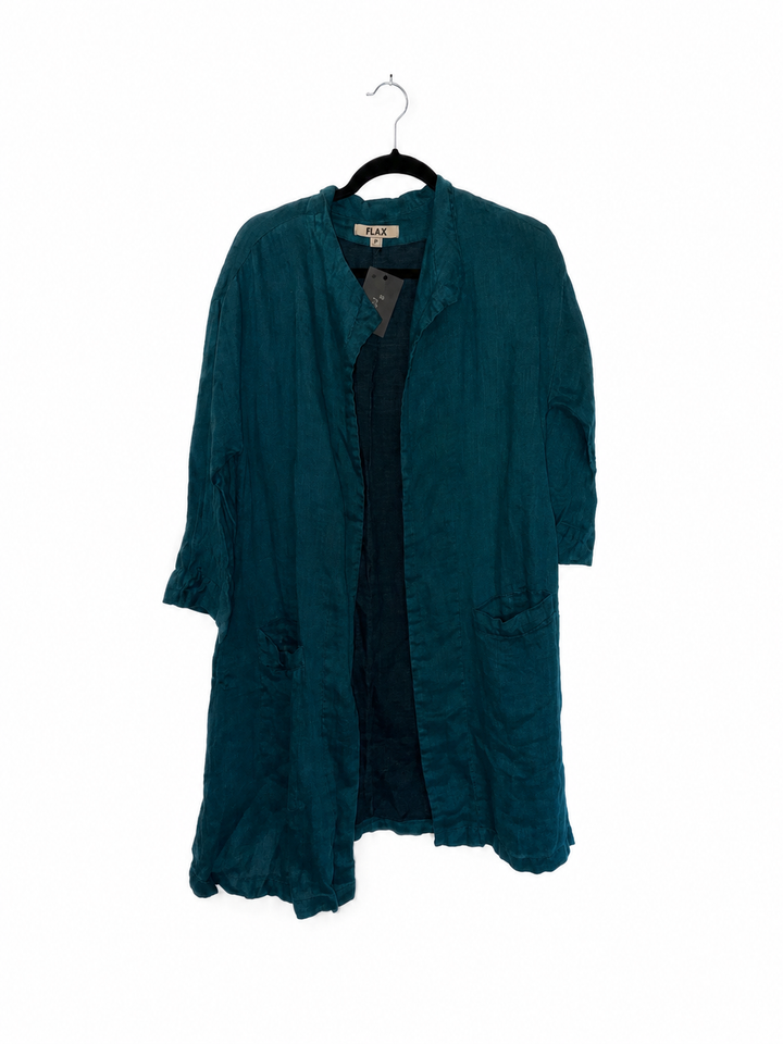 FLAX Teal Linen Open Front Jacket Cardigan