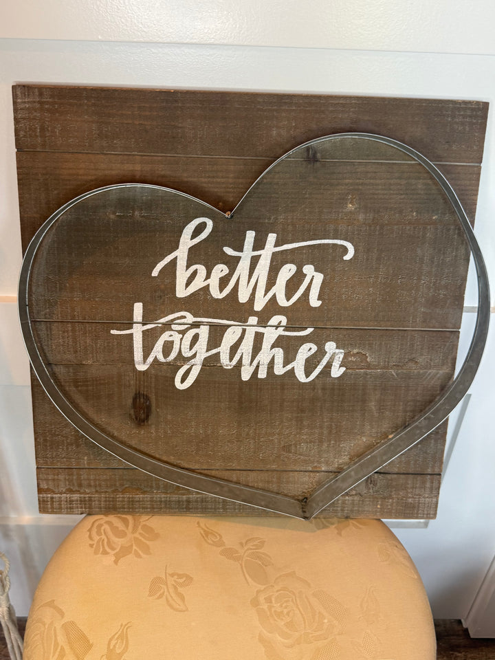 Rustic “Better Together” Wooden Heart Wall Sign Farmhouse Décor