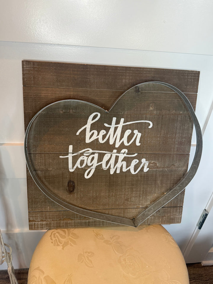 Rustic “Better Together” Wooden Heart Wall Sign Farmhouse Décor